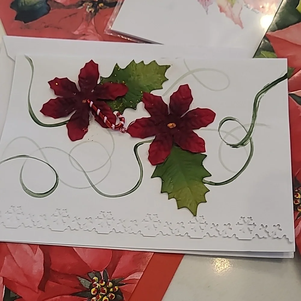 Festive Poinsettia Greeting Cards 7 Total